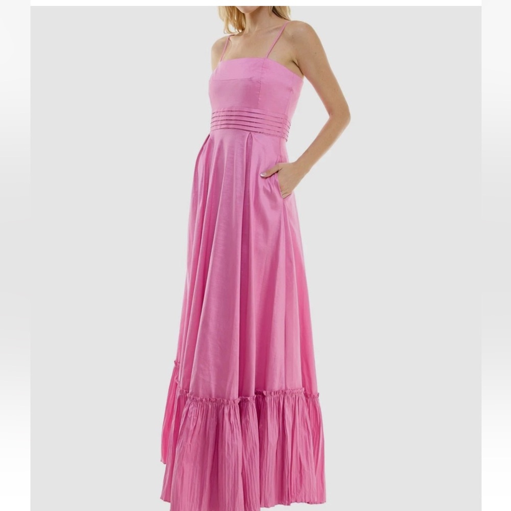 NEW Taylor Women's Pink Taffeta Pleated Straight Neck Sleeveless Dress Size 10